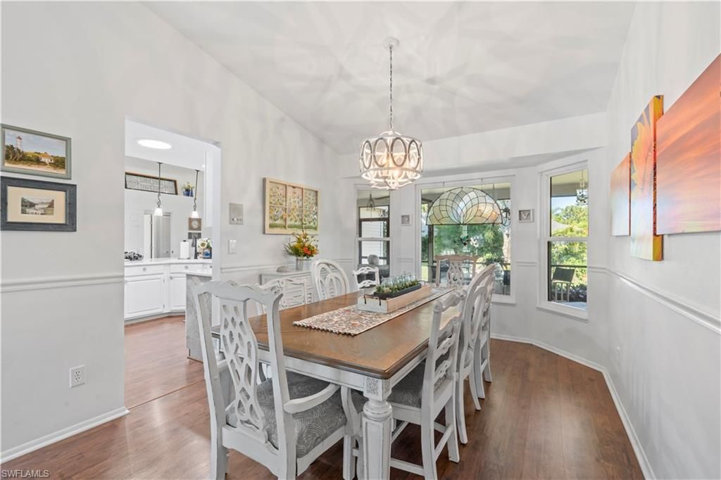 Dining room, Interior, Pendant Lights, Wood Texture Flooring