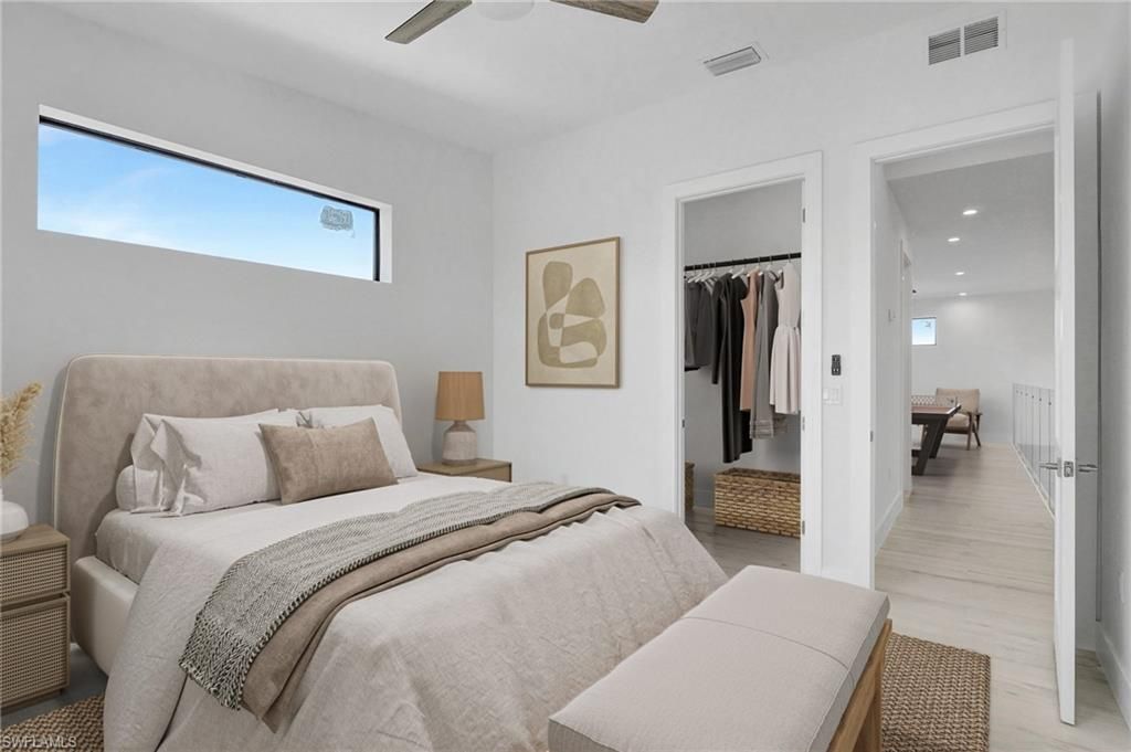 Bedroom, Interior, Recessed Lighting, Wood Texture Flooring
