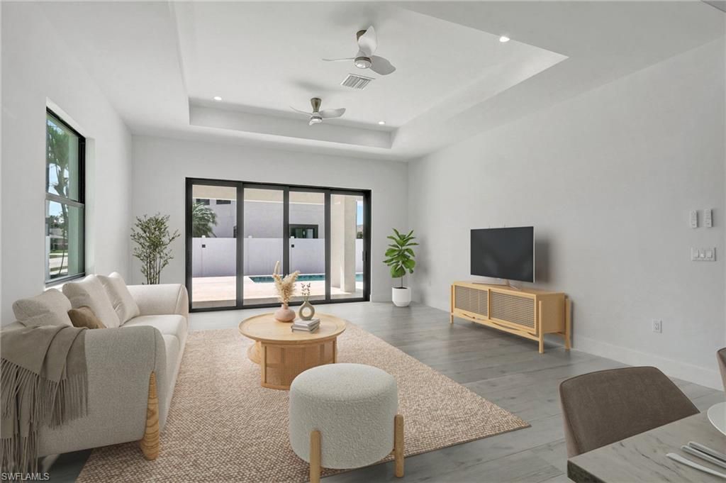 Interior, Living room, Recessed Lighting, Wood Texture Flooring