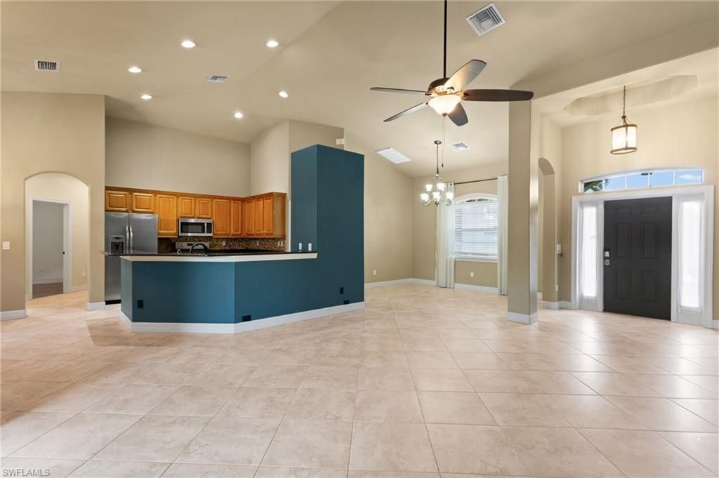 Chandelier, Interior, Kitchen, Pendant Lights, Recessed Lighting, Stainless Steel Appliances