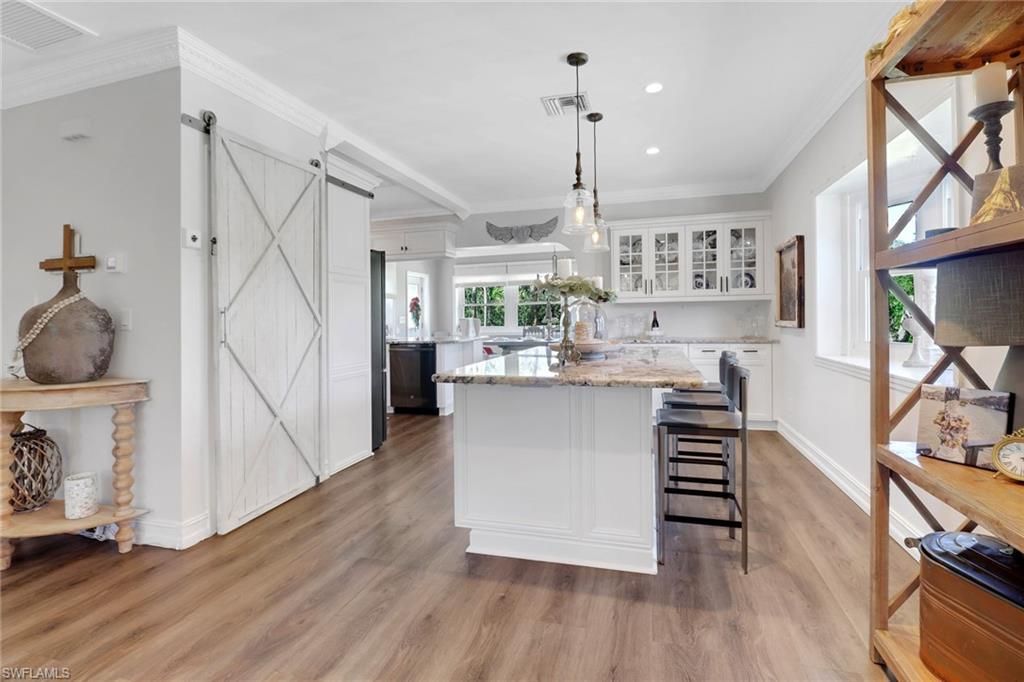 Interior, Kitchen, Pendant Lights, Recessed Lighting, Wood Texture Flooring