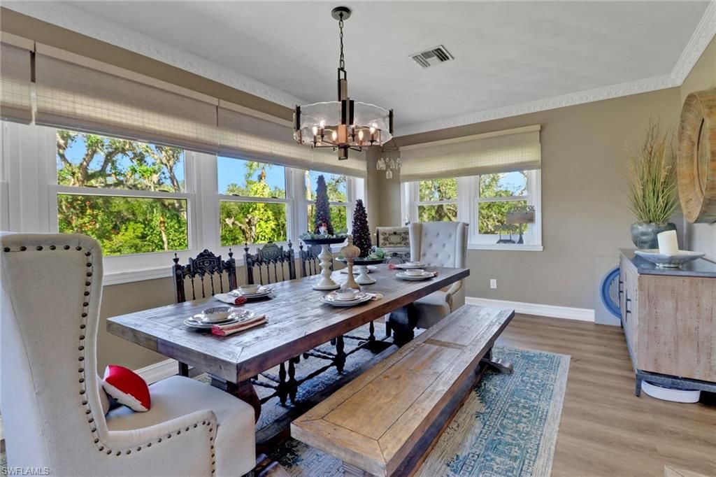 Chandelier, Dining room, Interior, Pendant Lights, Wood Texture Flooring