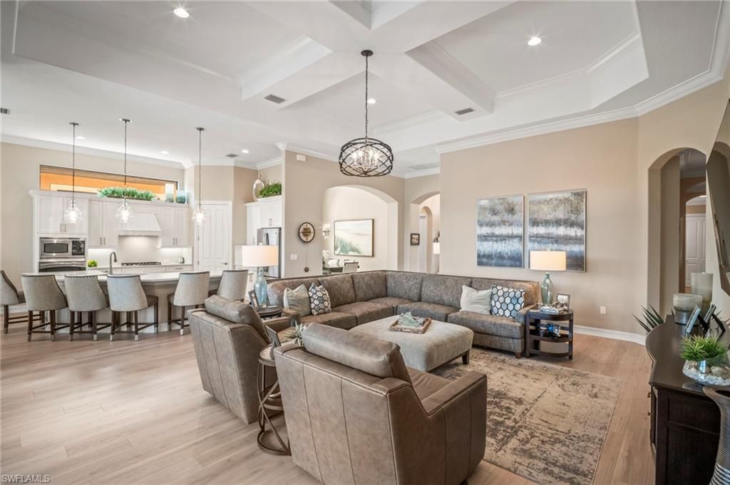 Interior, Kitchen, Living room, Pendant Lights, Recessed Lighting, Stainless Steel Appliances, Wood Texture Flooring