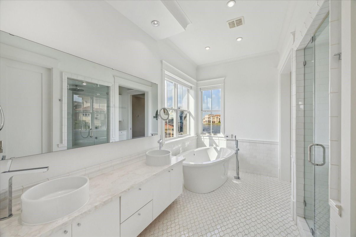 Bathroom, Dual Sink Vanities, Free Standing Baths, Glass Shower, Interior, Recessed Lighting