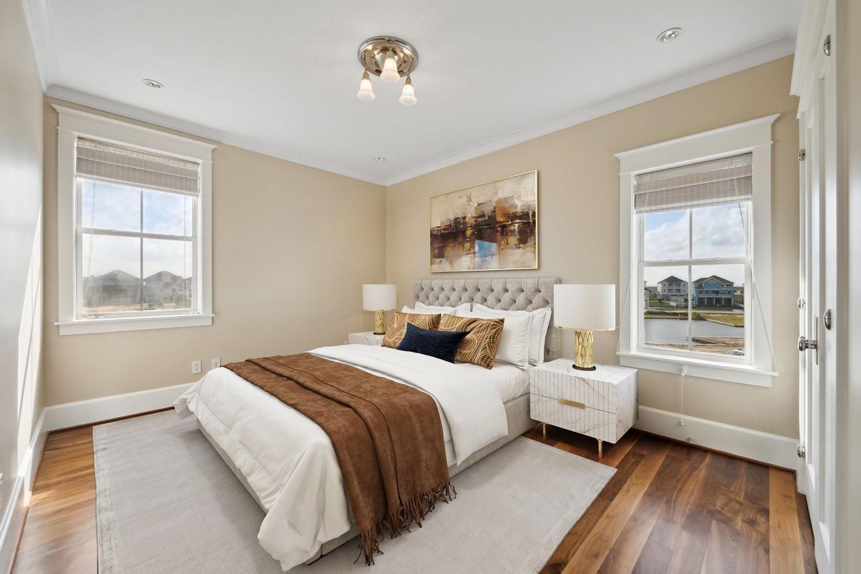 Bedroom, Interior, Recessed Lighting, Wood Texture Flooring