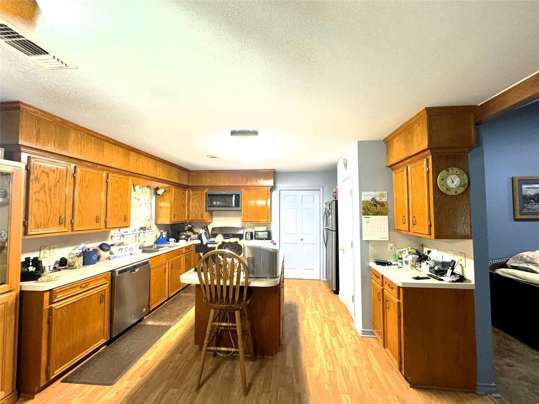 Interior, Kitchen, Stainless Steel Appliances, Wood Texture Flooring