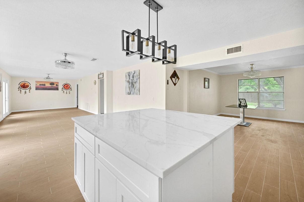 Interior, Kitchen, Pendant Lights, Wood Texture Flooring