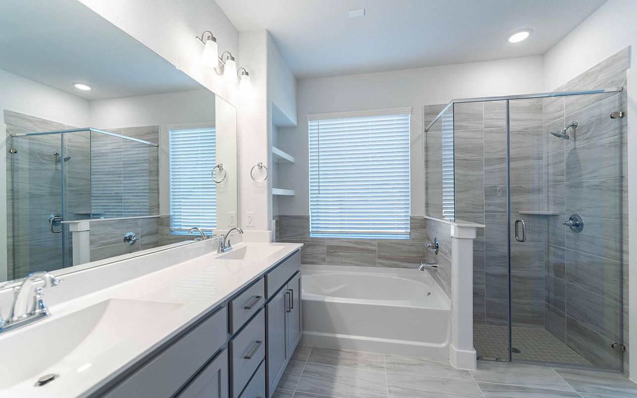 Bathroom, Dual Sink Vanities, Glass Shower, Interior, Recessed Lighting