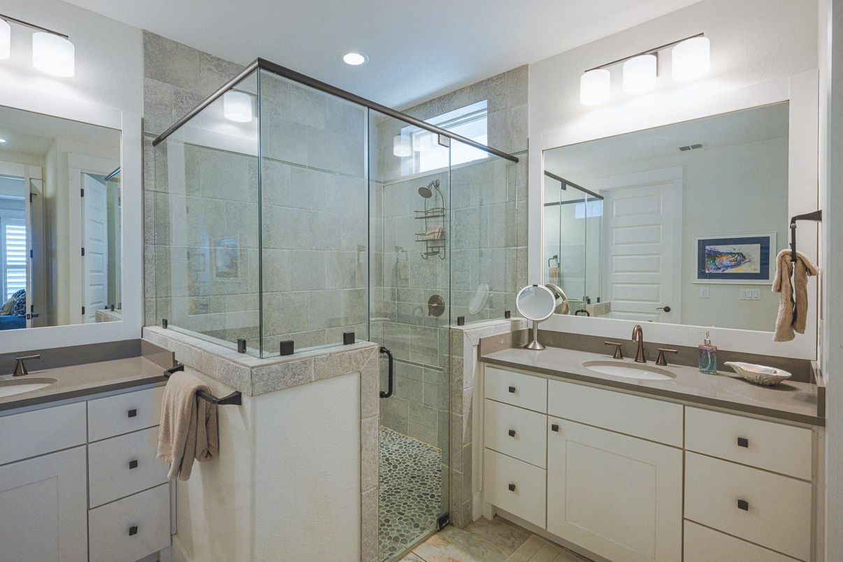 Bathroom, Dual Sink Vanities, Glass Shower, Interior, Recessed Lighting