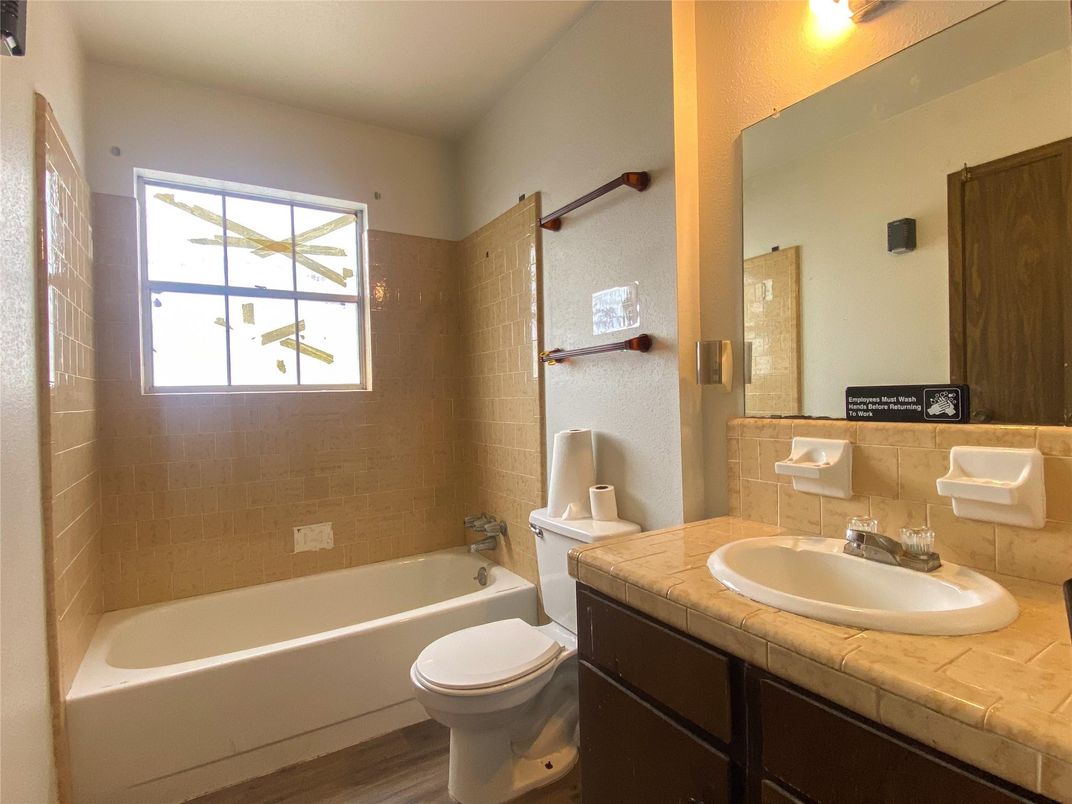 Bathroom, Interior, Tile Countertops, Wood Texture Flooring
