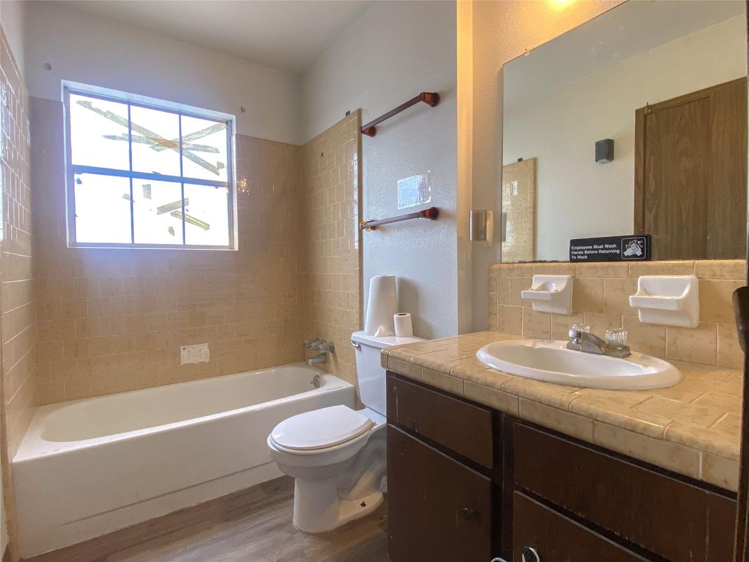 Bathroom, Interior, Tile Countertops, Wood Texture Flooring