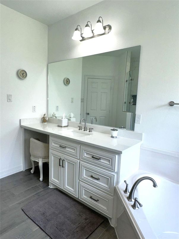 Bathroom, Dual Sink Vanities, Interior, Wood Texture Flooring