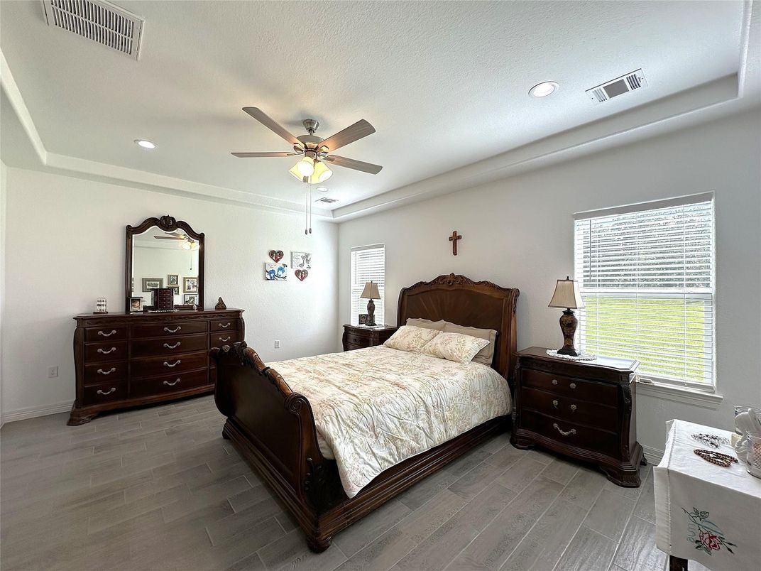 Bedroom, Interior, Recessed Lighting, Wood Texture Flooring