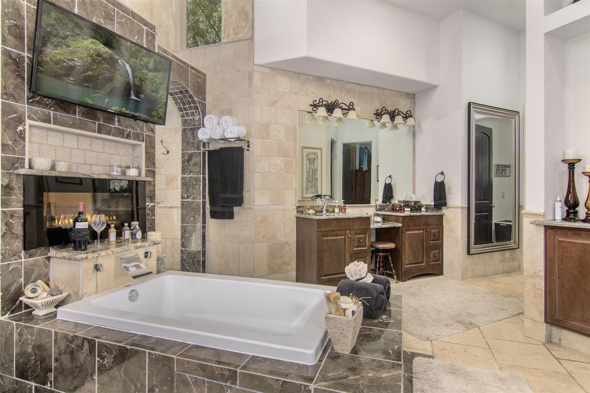 Bathroom, Fireplace, Interior, Stone Walls