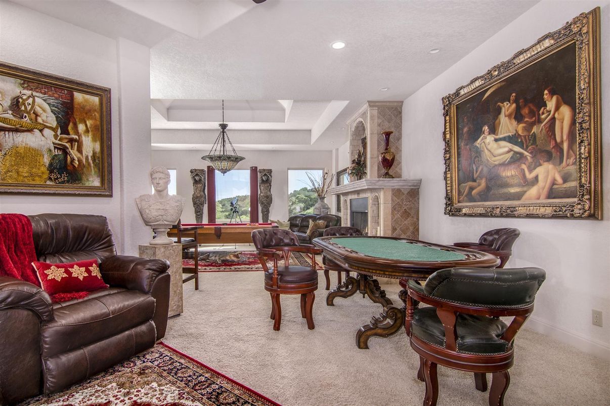 Billiard Table, Fireplace, Game Room, Interior, Pendant Lights, Recessed Lighting