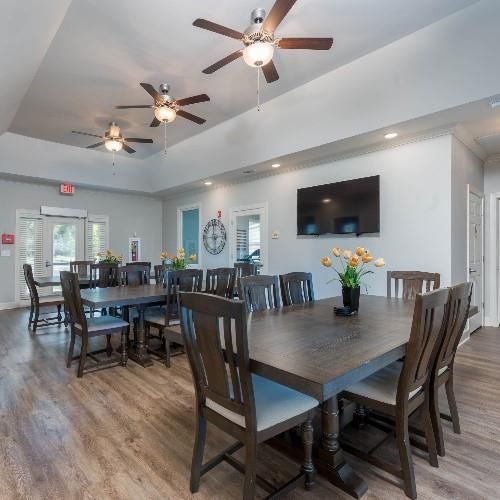 Dining room, Interior, Recessed Lighting, Wood Texture Flooring