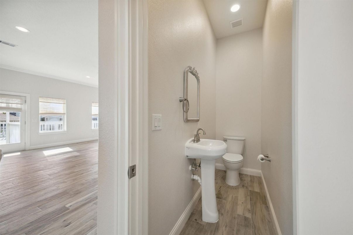 Bathroom, Interior, Recessed Lighting, Wood Texture Flooring