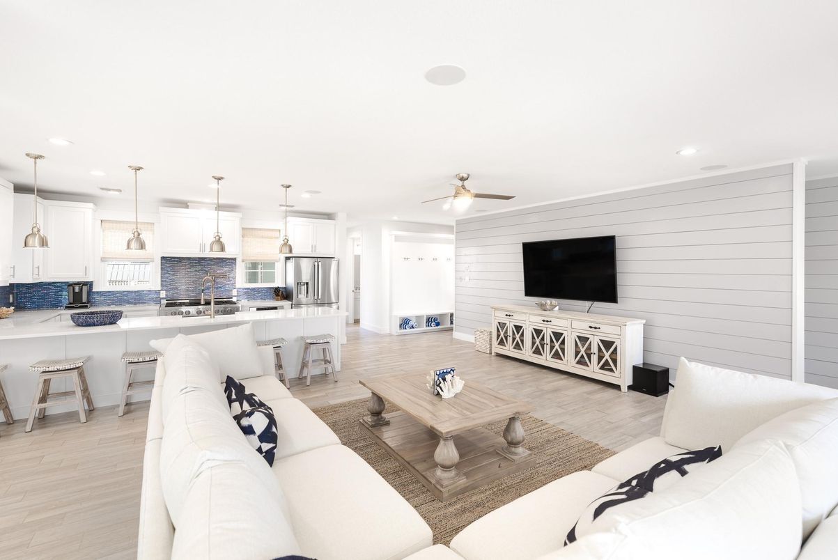 Dining room, Interior, Kitchen, Living room, Pendant Lights, Recessed Lighting, Wood Texture Flooring