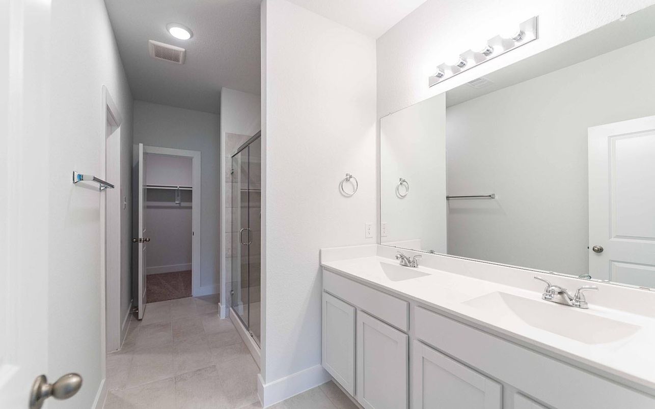 Bathroom, Dual Sink Vanities, Glass Shower, Interior, Recessed Lighting