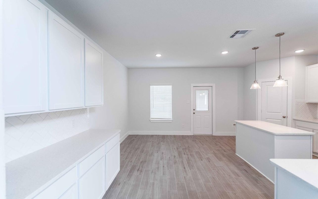 Empty room, Interior, Pendant Lights, Recessed Lighting, Wood Texture Flooring