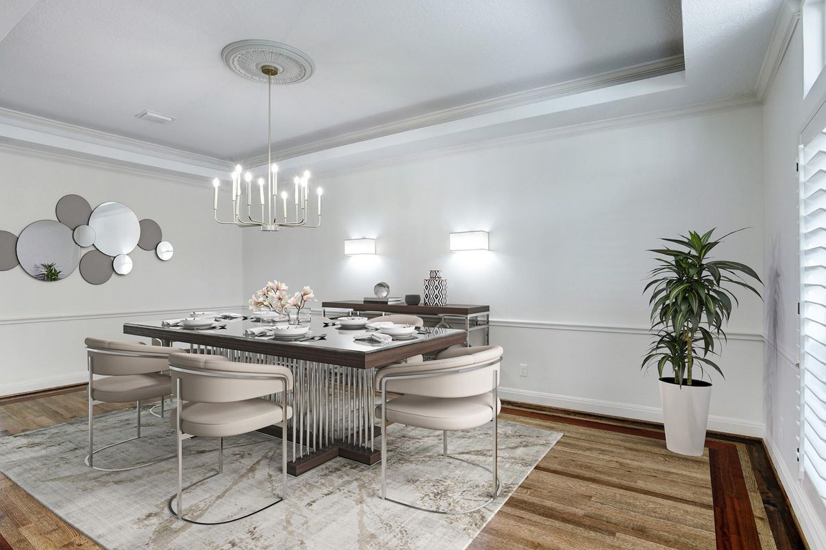 Dining room, Interior, Pendant Lights, Wood Texture Flooring