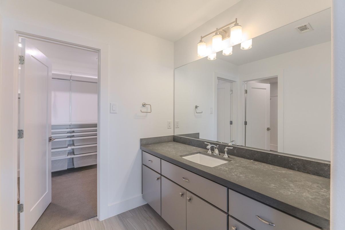 Bathroom, Dual Sink Vanities, Interior, Walk-in Closets, Wood Texture Flooring