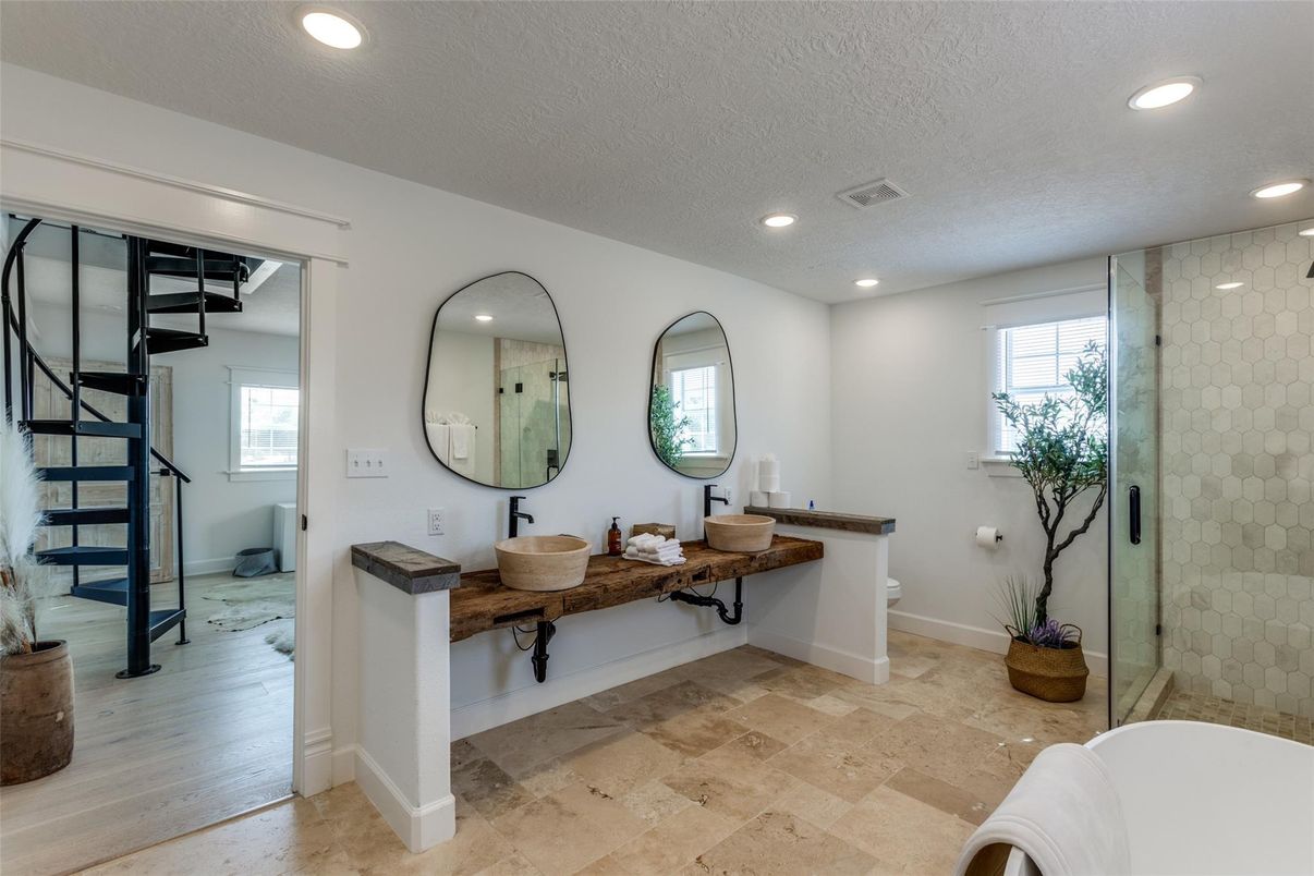 Bathroom, Dual Sink Vanities, Free Standing Baths, Glass Shower, Interior, Recessed Lighting