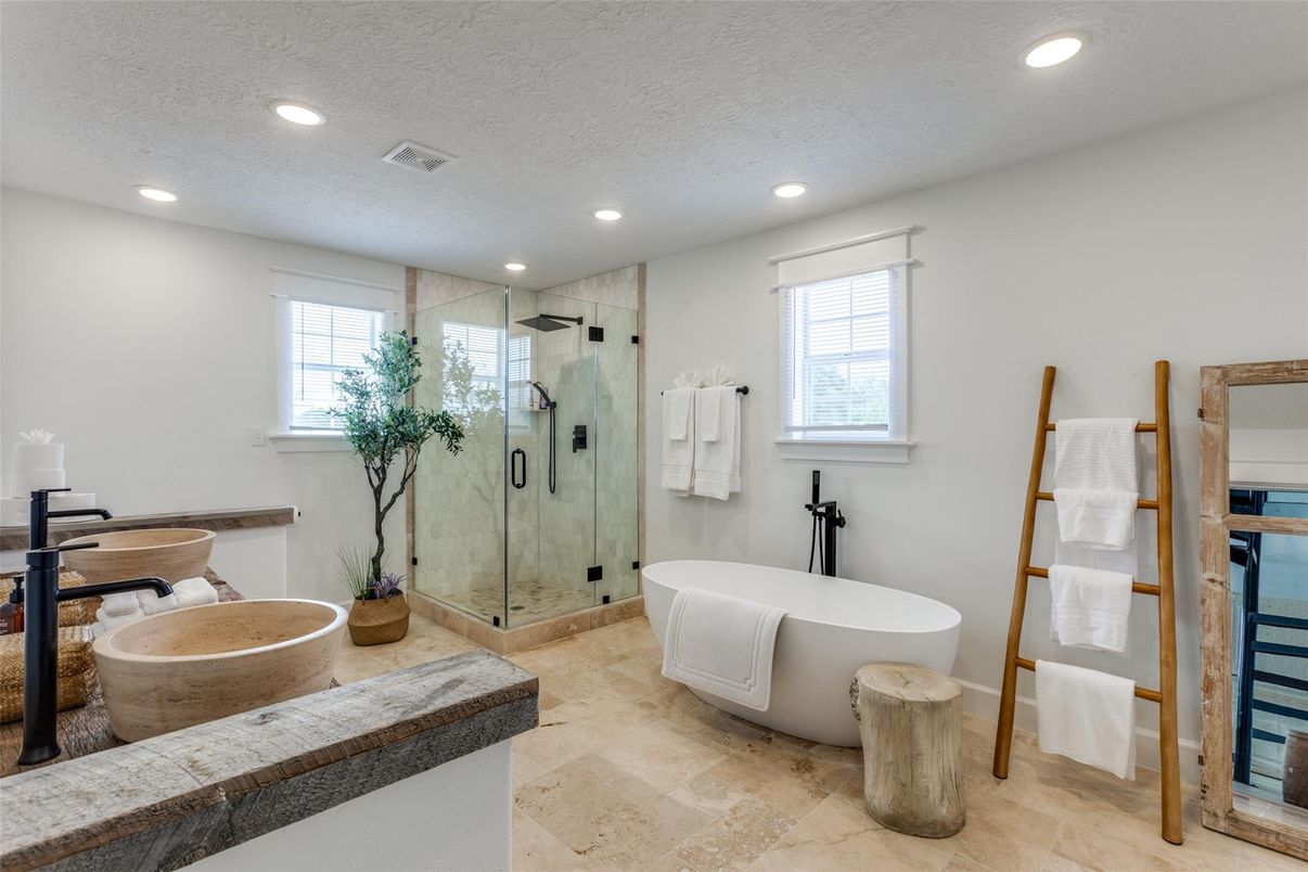 Bathroom, Dual Sink Vanities, Free Standing Baths, Glass Shower, Interior, Recessed Lighting