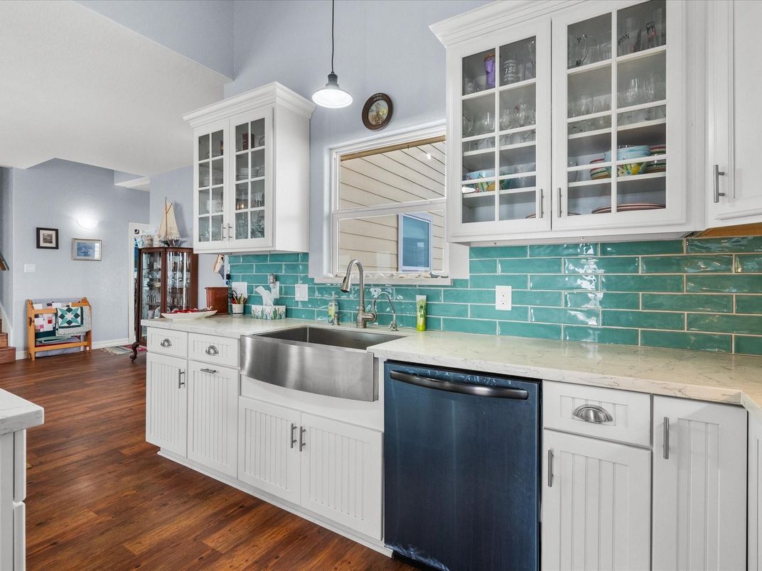 Interior, Kitchen, Pendant Lights, Stainless Steel Appliances, Wood Texture Flooring