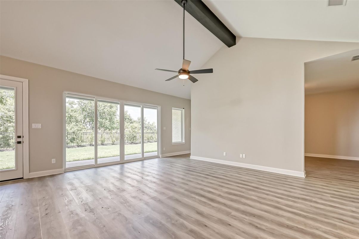 Empty room, Interior, Recessed Lighting, Wooden Beams, Wood Texture Flooring
