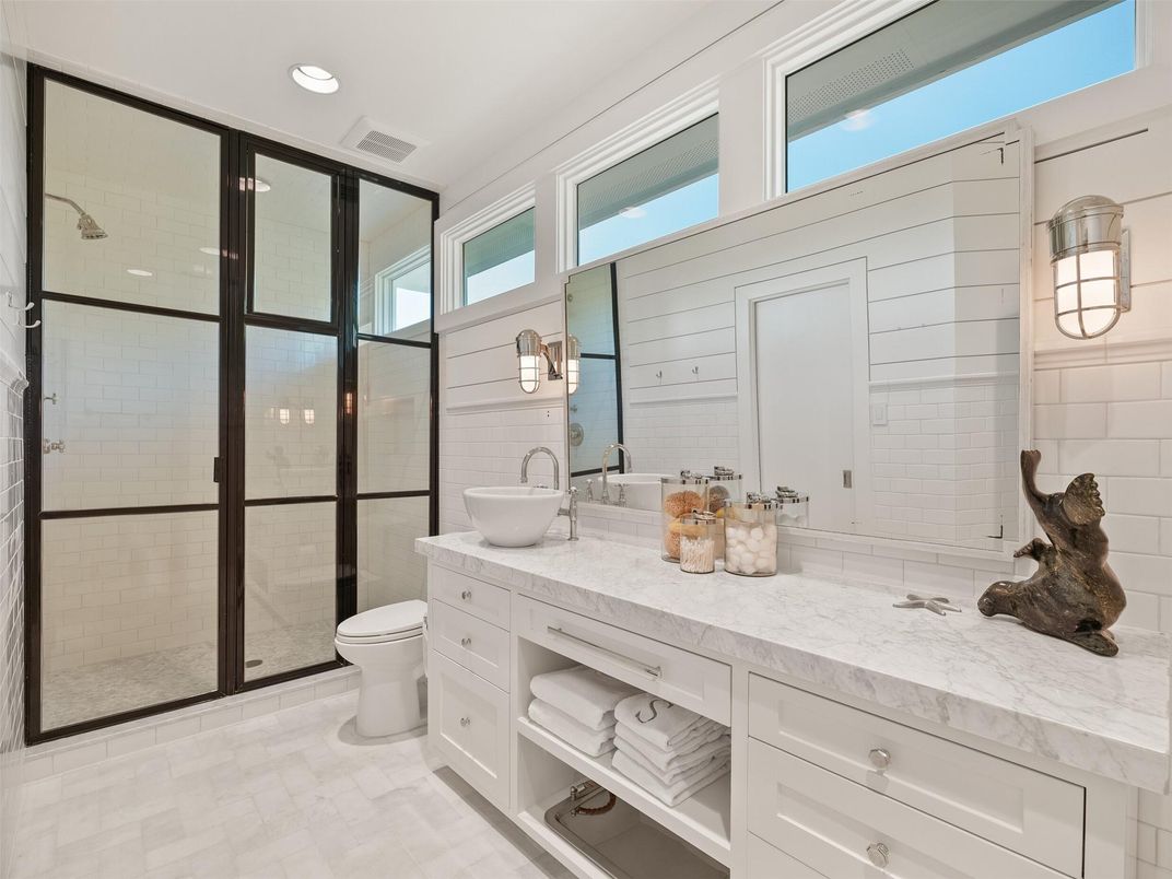 Bathroom, Dual Sink Vanities, Glass Shower, Interior, Recessed Lighting