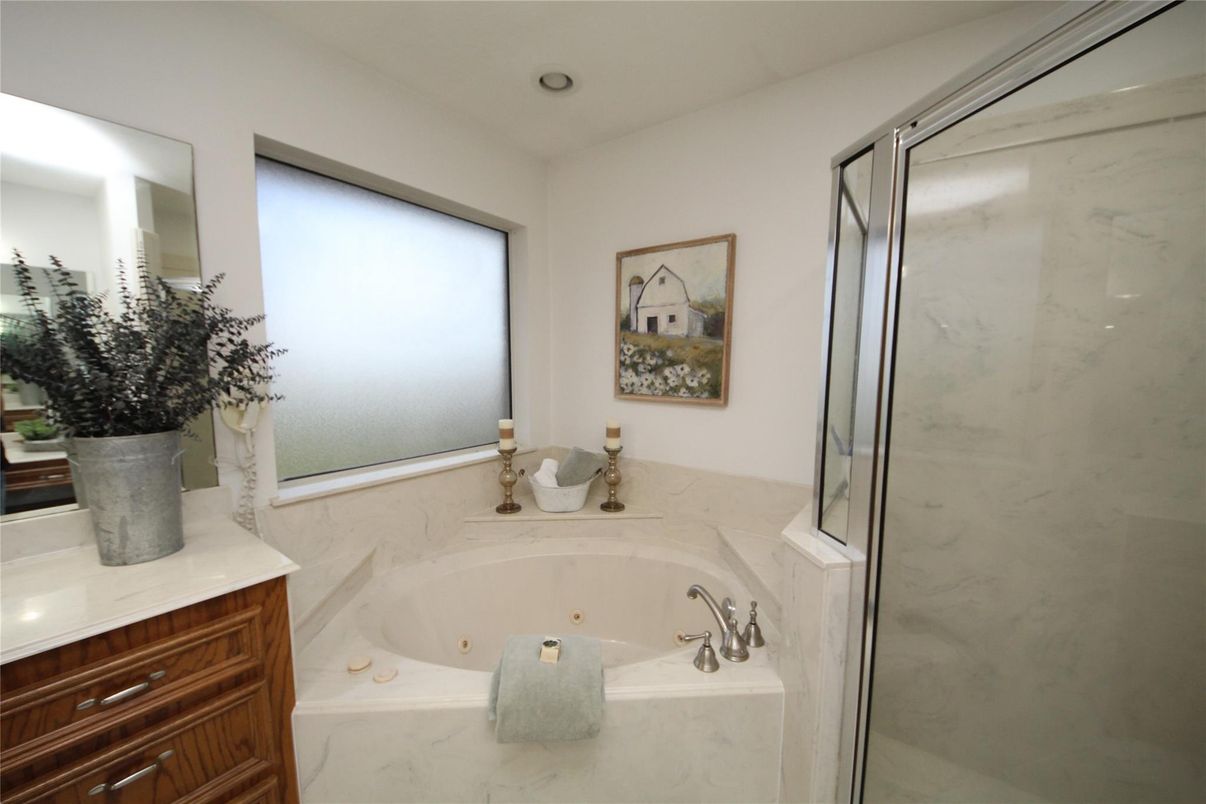 Bathroom, Glass Shower, Interior, Marble Walls, Recessed Lighting
