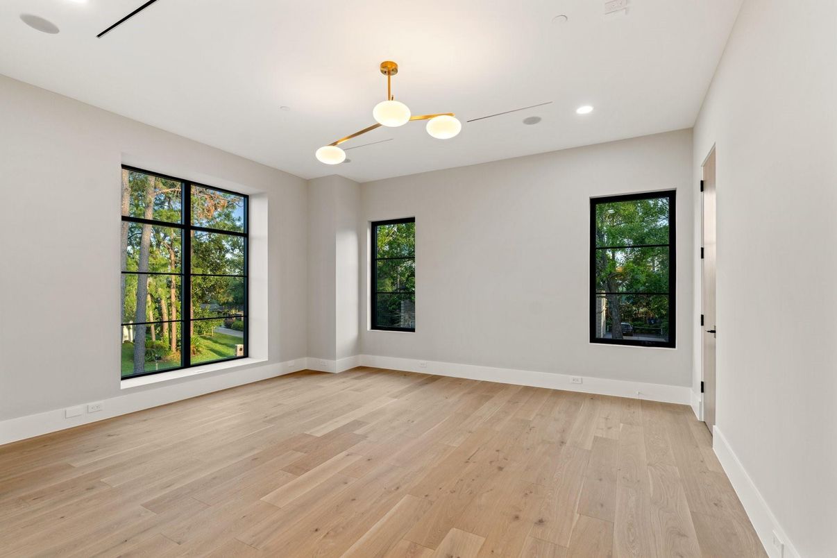 Empty room, Interior, Pendant Lights, Recessed Lighting, Wood Texture Flooring