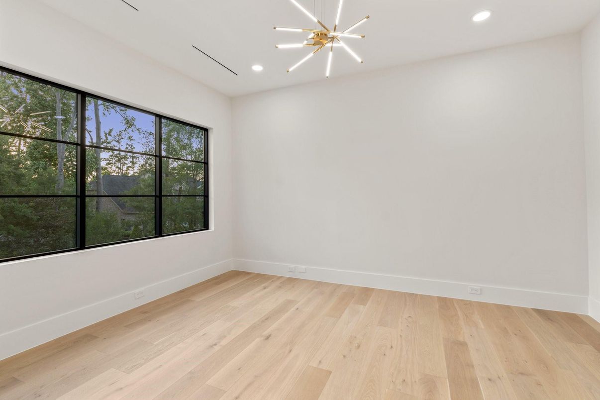 Empty room, Interior, Pendant Lights, Recessed Lighting, Wood Texture Flooring