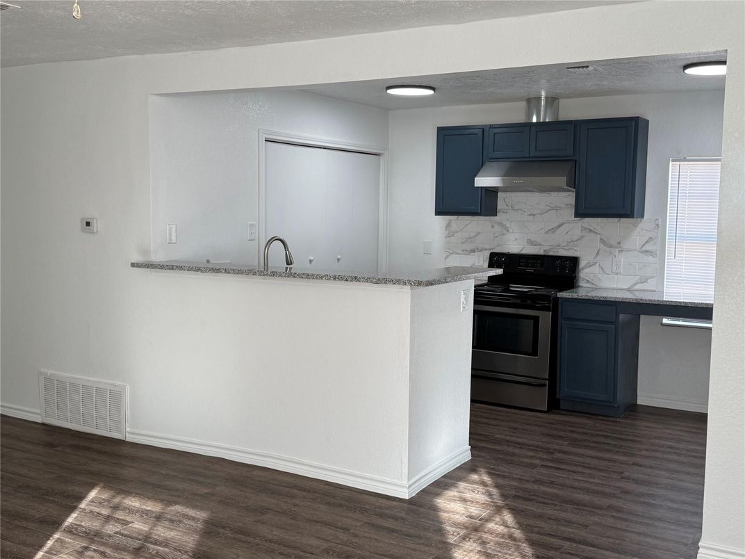 Interior, Kitchen, Marble Walls, Recessed Lighting, Wood Texture Flooring