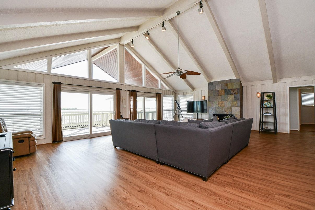 Fireplace, Interior, Living room, Stone Walls, Wood Texture Flooring