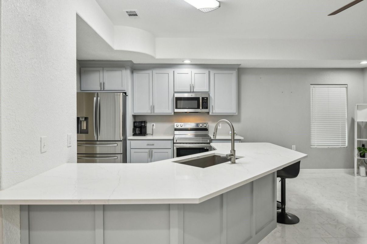 Interior, Kitchen, Marble, Recessed Lighting, Stainless Steel Appliances