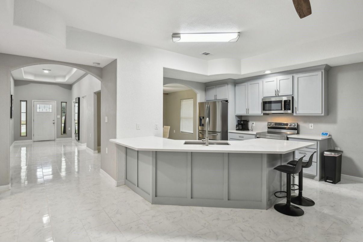 Interior, Kitchen, Marble, Recessed Lighting, Stainless Steel Appliances