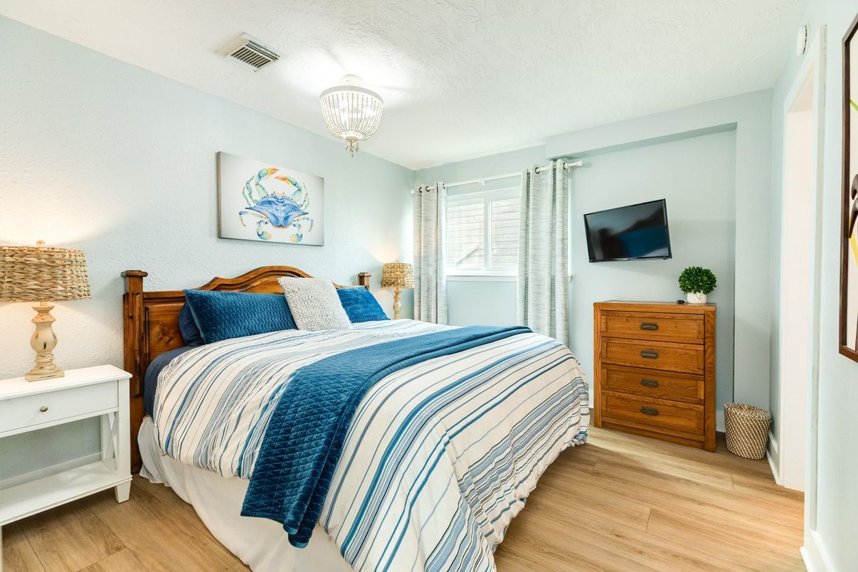 Bedroom, Chandelier, Interior, Wood Texture Flooring