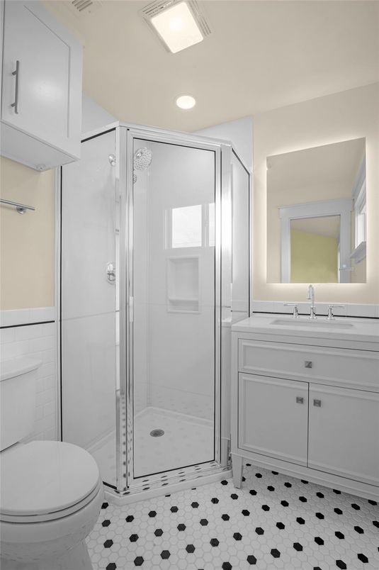 Bathroom, Glass Shower, Interior, Recessed Lighting