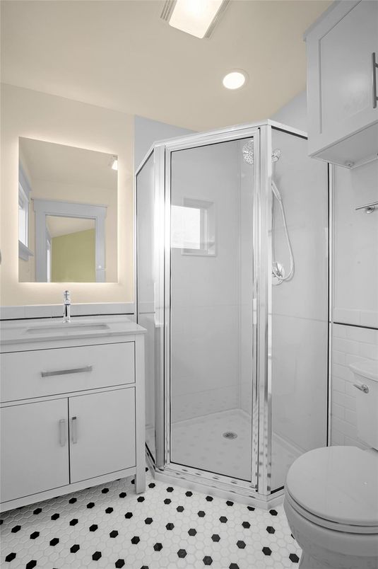 Bathroom, Glass Shower, Interior, Recessed Lighting