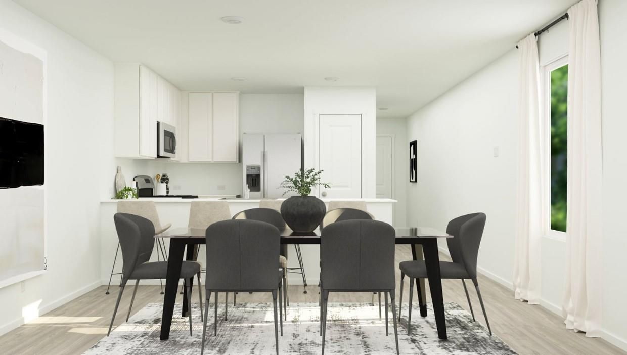 Dining room, Interior, Kitchen, Recessed Lighting, Wood Texture Flooring