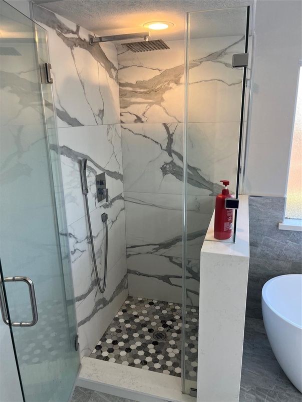 Bathroom, Free Standing Baths, Glass Shower, Interior, Marble Walls