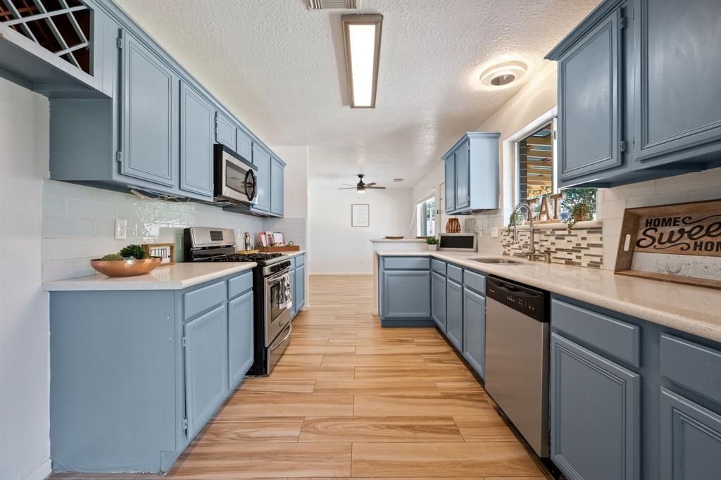 Interior, Kitchen, Stainless Steel Appliances, Wood Texture Flooring