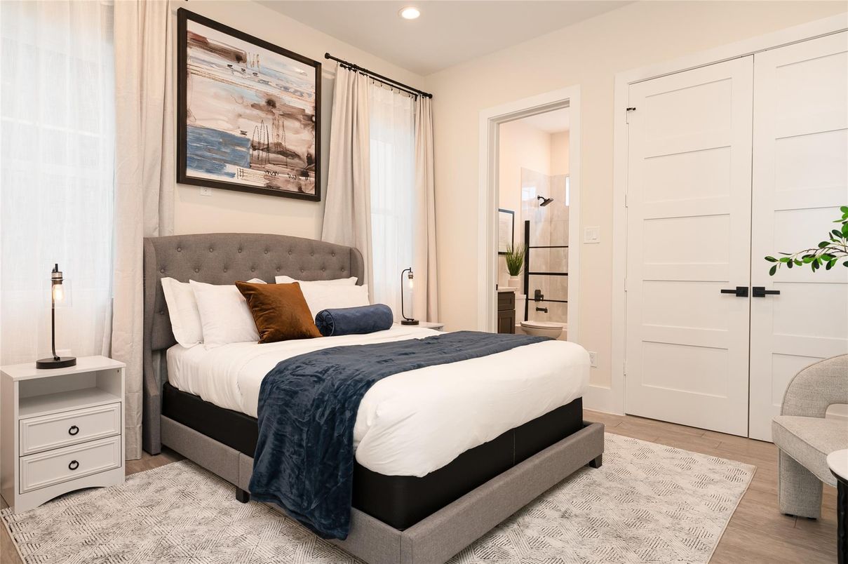 Bedroom, Interior, Recessed Lighting, Wood Texture Flooring