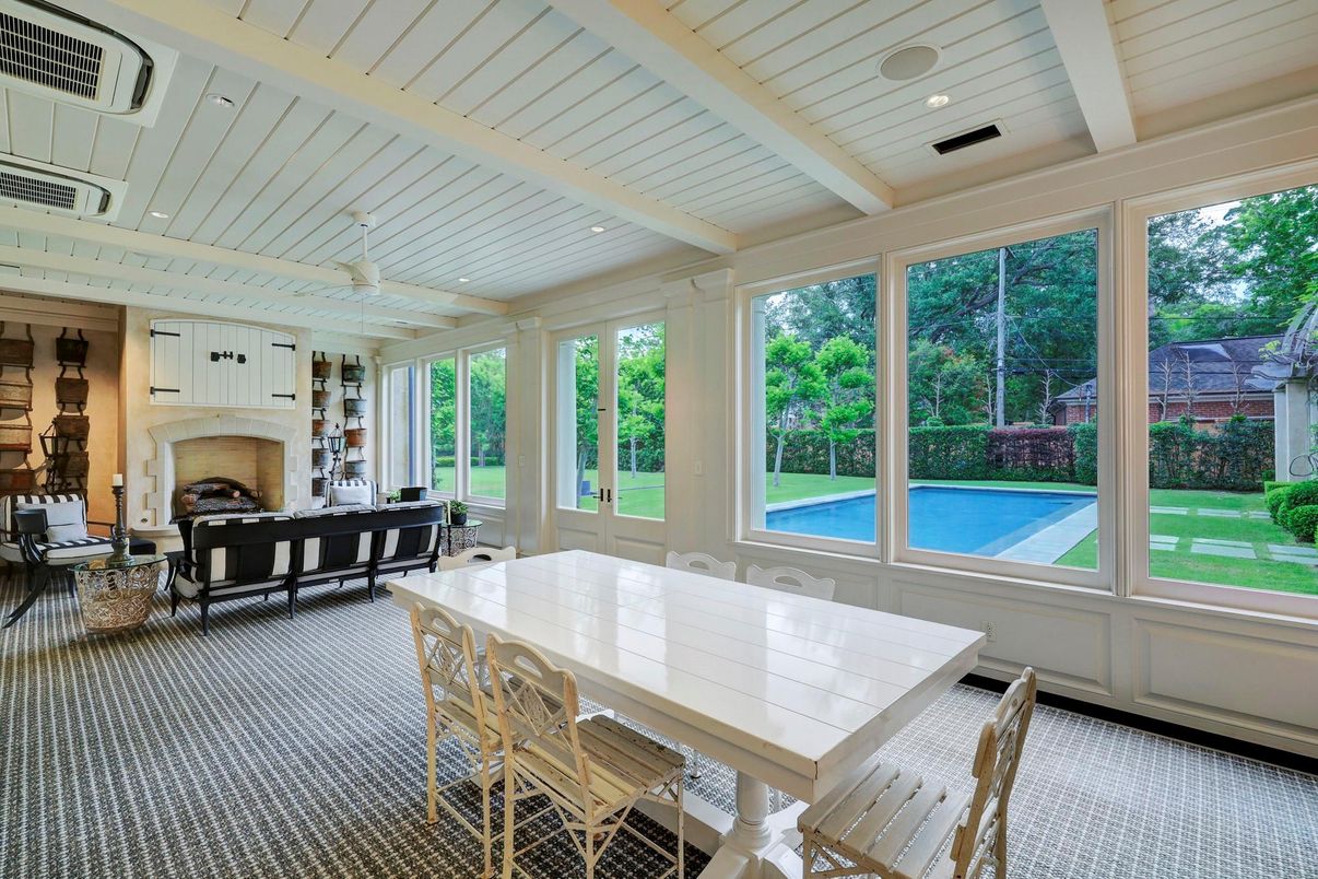 Dining room, Fireplace, Interior, Living room, Recessed Lighting