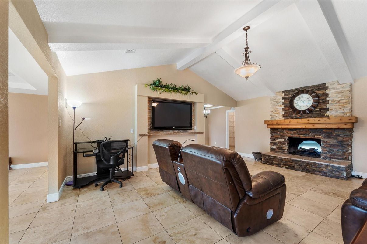 Fireplace, Home Office, Interior, Pendant Lights