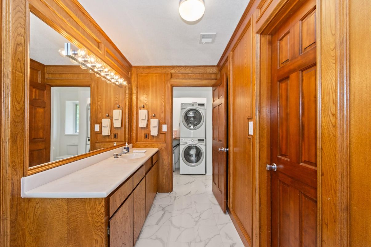 Bathroom, Interior, Marble, Washer, Wooden Walls