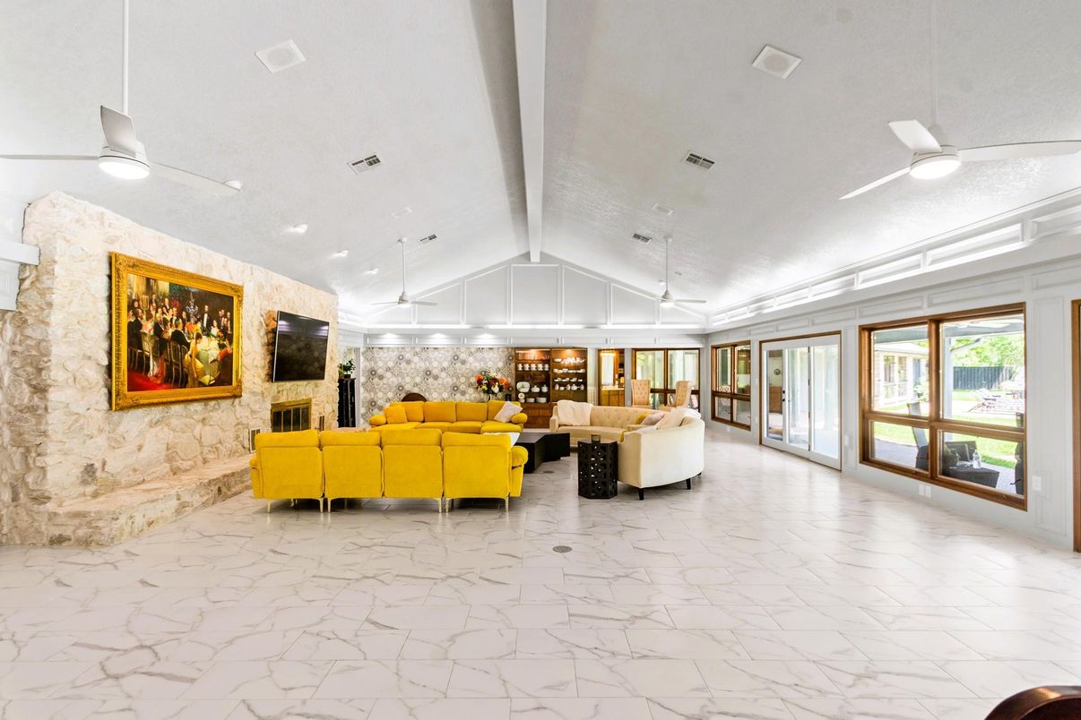 Interior, Living room, Marble, Recessed Lighting, Stone Walls