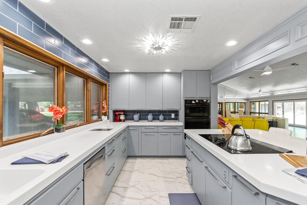 Interior, Kitchen, Marble, Recessed Lighting, Stainless Steel Appliances